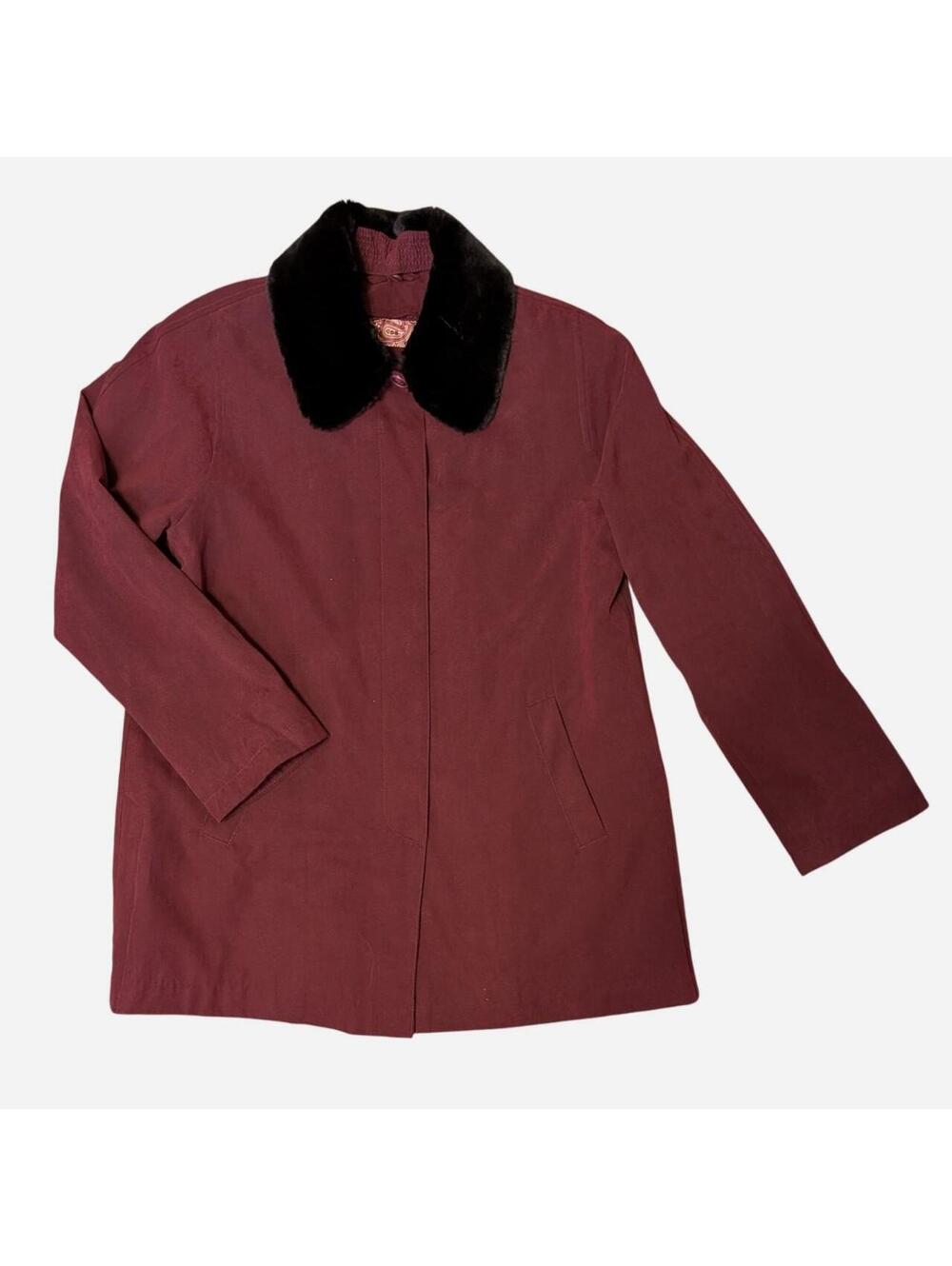 Y2K London Fog Burgundy Coat Faux Fur Collar Zip Out  Paisley Lining Medium